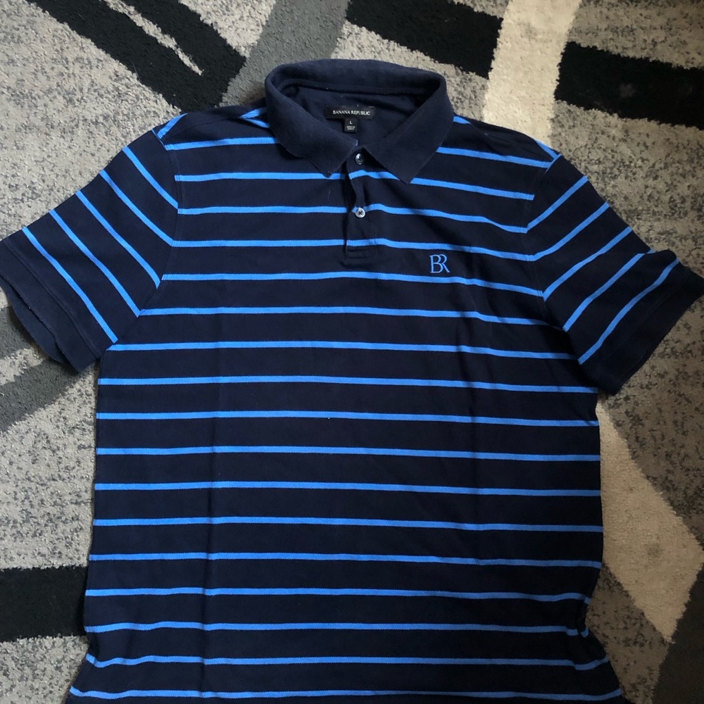 Banana Republic Men’s Navy Polo with Bright Blue Stripes